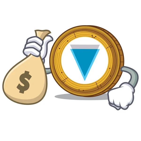 Com saco de dinheiro Caráter de moeda de Verge desenho animado — Vetor de Stock
