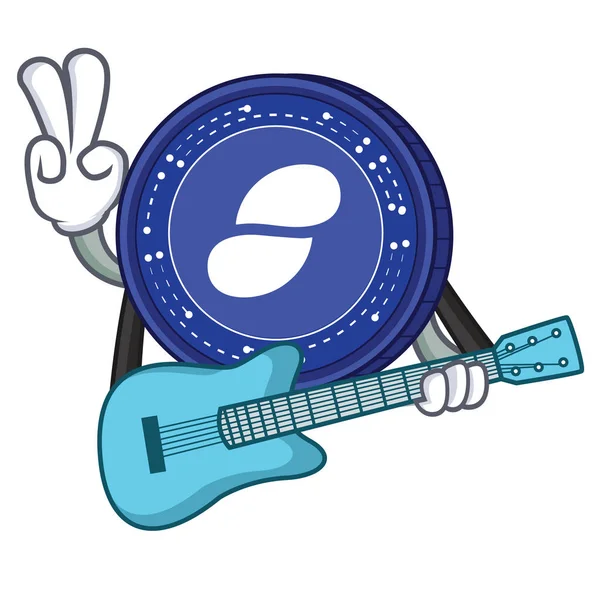 Con estado de la guitarra moneda mascota de dibujos animados — Vector de stock