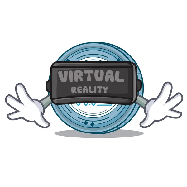 Con realtà virtuale Onde moneta mascotte cartone animato — Vettoriale Stock