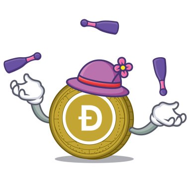 Dogecoin maskotu karikatür tarzı hokkabazlık
