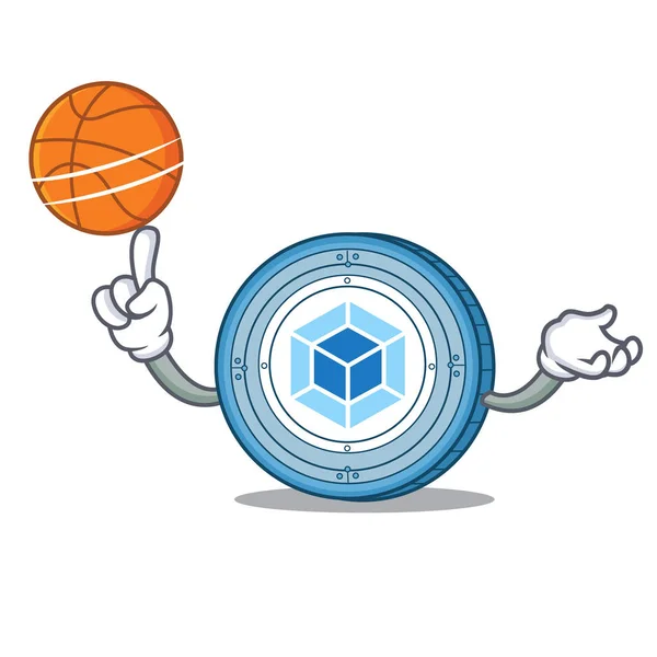 Med basket webpack mynt karaktär tecknad — Stock vektor