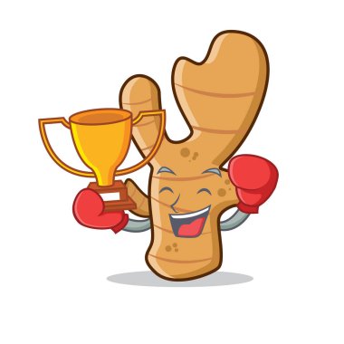 Boks şampiyonu zencefil maskot karikatür tarzı