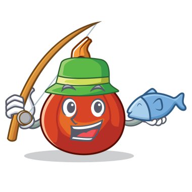 Kırmızı kuri squash maskot karikatür Balık tutma