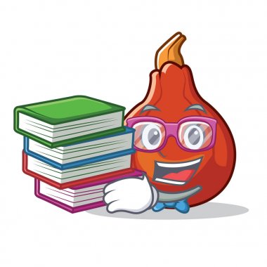 Öğrenci kitap kırmızı kuri squash maskot karikatür ile