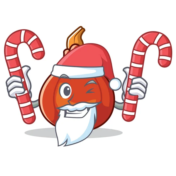 Santa con caramelo rojo kuri calabaza mascota de dibujos animados — Vector de stock