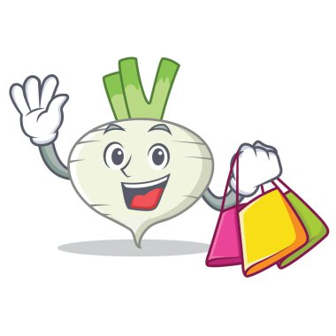 Şalgam karakter karikatür tarzı alışveriş