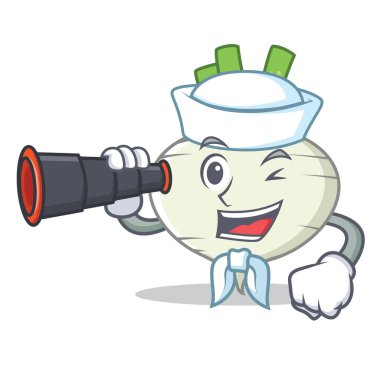 Denizci dürbün şalgam maskot karikatür tarzı ile