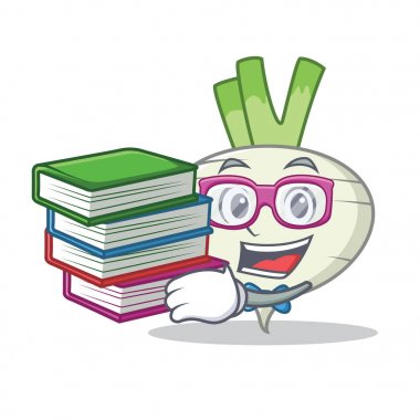 Öğrenci kitap şalgam maskot karikatür tarzı ile