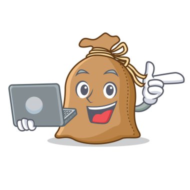 Dizüstü çuval karakter karikatür tarzı ile