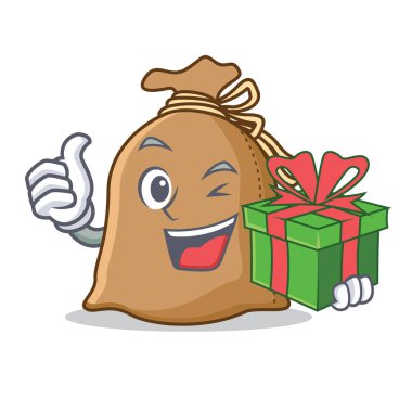 Hediye çuval maskot karikatür tarzı ile