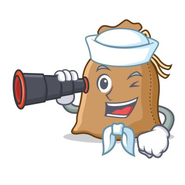 Denizci dürbün çuval maskot karikatür tarzı ile