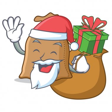 Noel Baba hediye çuval maskot karikatür tarzı ile