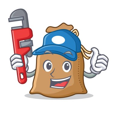Tesisatçı çuval maskot karikatür tarzı