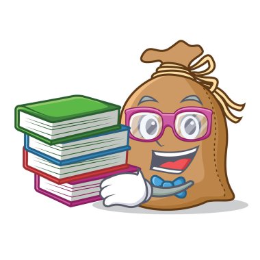 Öğrenci kitap çuval maskot karikatür tarzı ile