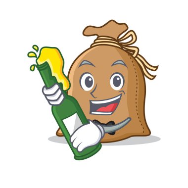 Bira çuval maskot karikatür tarzı ile