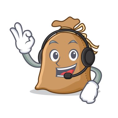 Kulaklık çuval maskot karikatür tarzı ile