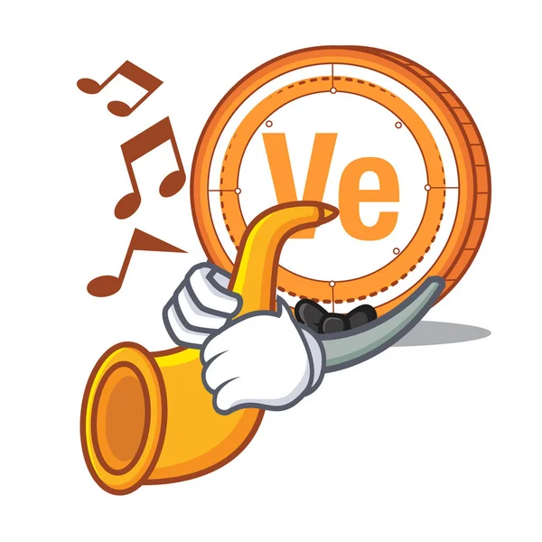 Avec trompette Veritaseum coin mascotte dessin animé — Image vectorielle
