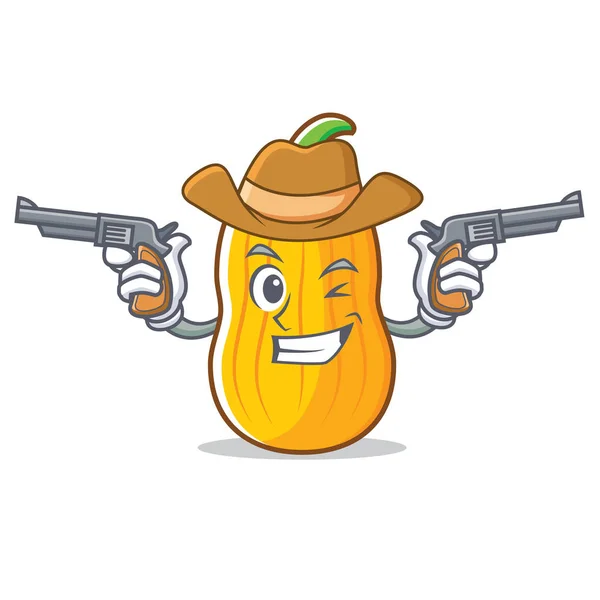 Cowboy butternut squash character cartoon — Stock Vector