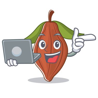 Dizüstü kakao bean karakter karikatür ile