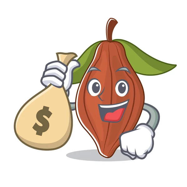 With money bag cacao bean character cartoon — Stock Vector