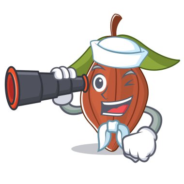 Denizci dürbün kakao bean maskot karikatür ile