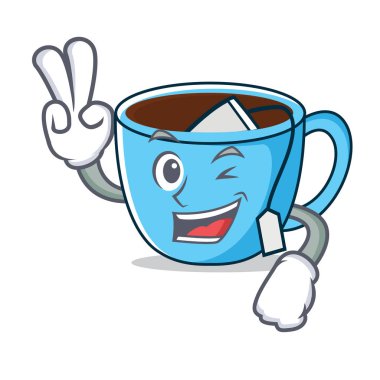 İki parmak çay Kupası karakter karikatür