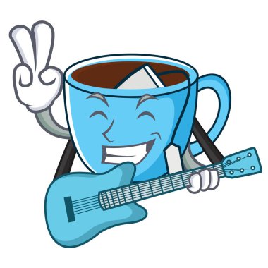 Gitar çay Kupası maskotu karikatür ile