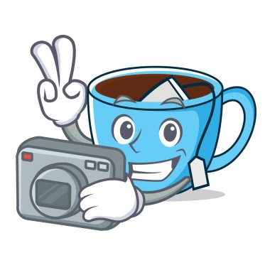 Fotoğrafçı çay Kupası maskotu çizgi film