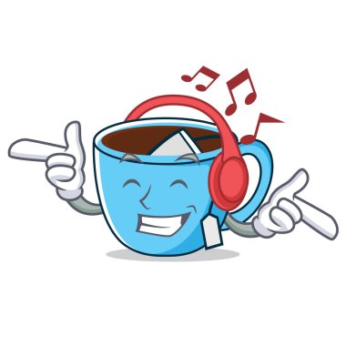 Dinleme müzik çay Kupası maskotu çizgi film