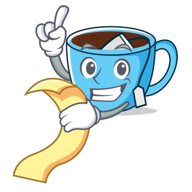 Menü çay Kupası maskotu karikatür ile