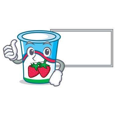 Başparmak yukarıya kurulu yoğurt karakter karikatür tarzı ile