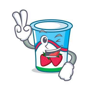 İki yoğurt karakter karikatür tarzı parmak