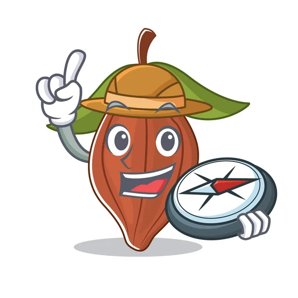 Kartun maskot kacang kakao Explorer - Stok Vektor