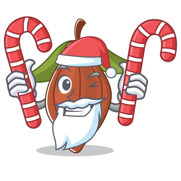 Weihnachtsmann mit Süßigkeiten Kakaobohne Maskottchen Cartoon — Stockvektor