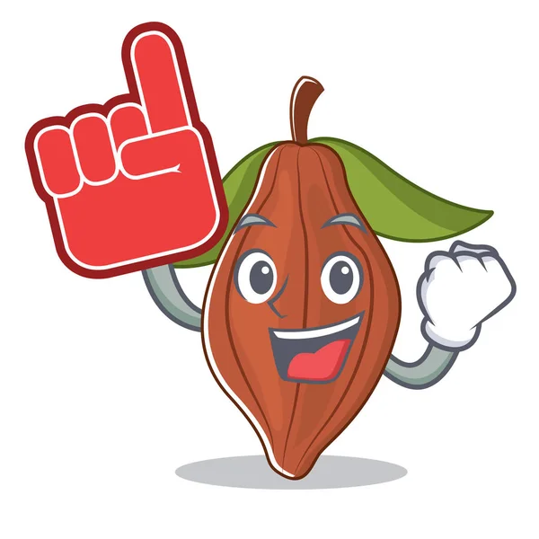 Espuma dedo cacao frijol mascota de dibujos animados — Vector de stock