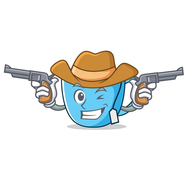 Cowboy tea cup character cartoon — Stock Vector