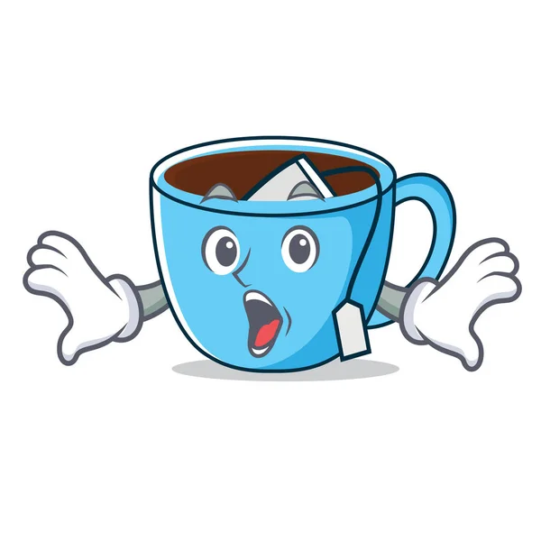 Überrascht Teetasse Maskottchen Karikatur — Stockvektor