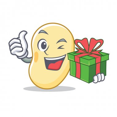 Hediye soya fasulyesi maskot karikatür ile