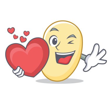 Kalp soya fasulyesi maskot karikatür ile