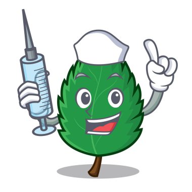 Karakter karikatür hemşire nane yaprakları