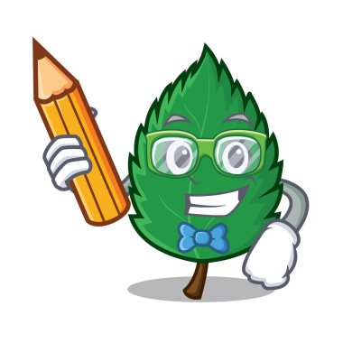 Karakter karikatür öğrenci nane yaprakları