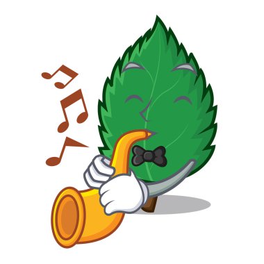 Trompet ile maskot karikatür nane yaprakları