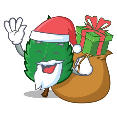 Noel Baba hediye nane ile maskot karikatür bırakır