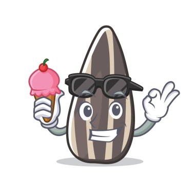 Dondurma ayçiçeği tohum karakter karikatür ile