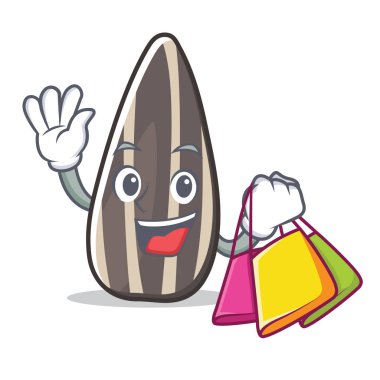 Ayçiçeği tohumu karakter karikatür alışveriş