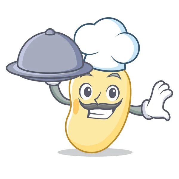 Chef con comida de soja mascota de dibujos animados — Vector de stock