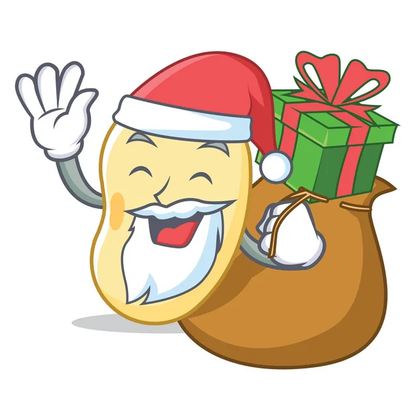 Santa com presente soja feijão mascote cartoon — Vetor de Stock