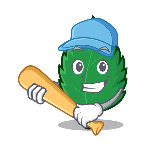 Jouer au baseball menthe laisse personnage dessin animé — Image vectorielle