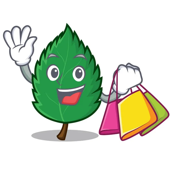 Shopping Minze Blätter Charakter Cartoon — Stockvektor
