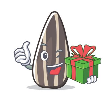 Hediye ayçiçeği tohum maskot karikatür ile